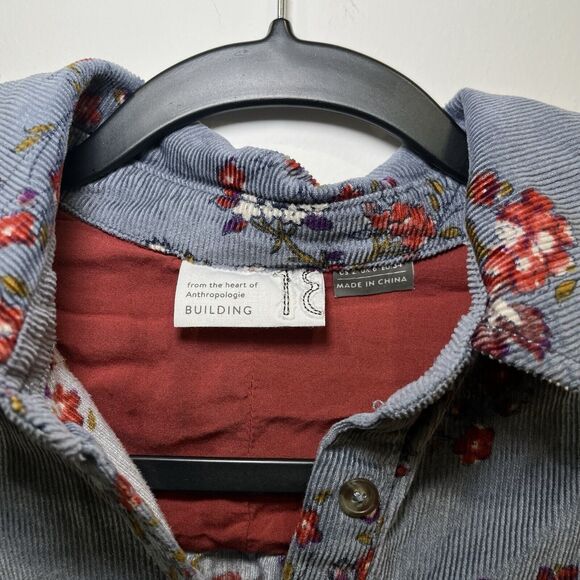 Anthropologie Building 18 Women’s Corduroy Button-Up Blue Floral Shirt Size 2 - Picture 3 of 4